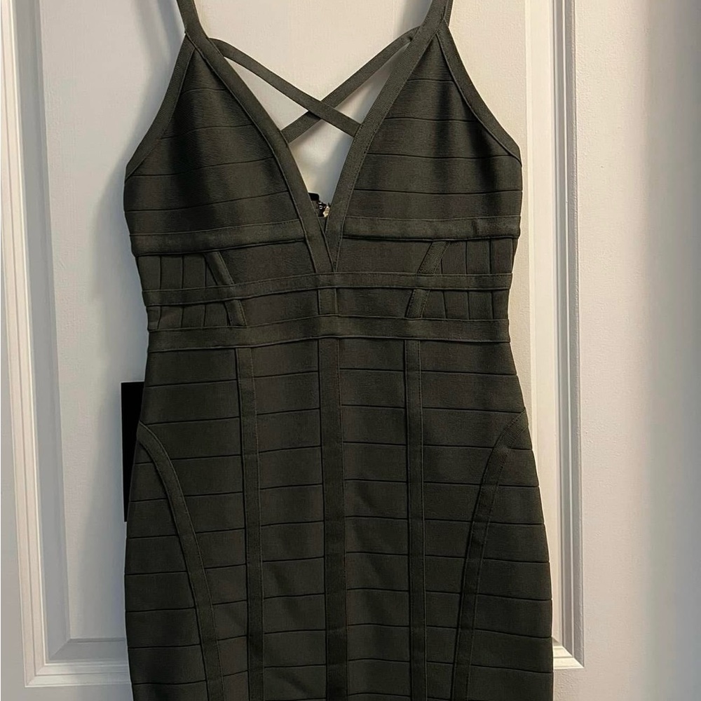 bebe Dark Gray Strapless Dress